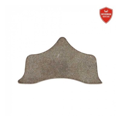 Peça metálica irregular castanha com textura áspera e logo WERKMAN HOOFCARE