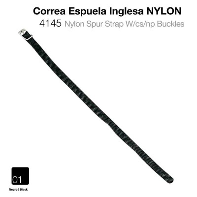 Correia de espuela inglesa preta de nylon com fivelas metálicas