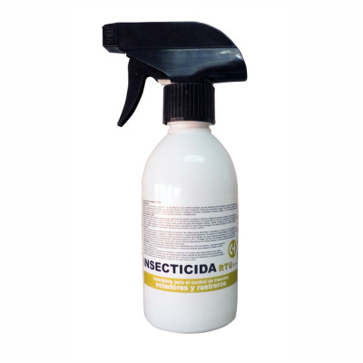 Frasco plástico branco com pulverizador preto de inseticida