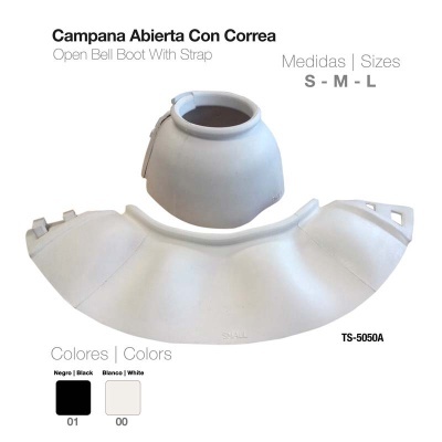 Campana aberta branca com correia em material plástico, tamanhos S M L, referência TS-5050A