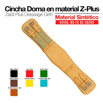 Cincha de doma castanha clara com detalhes verdes e fivelas metálicas