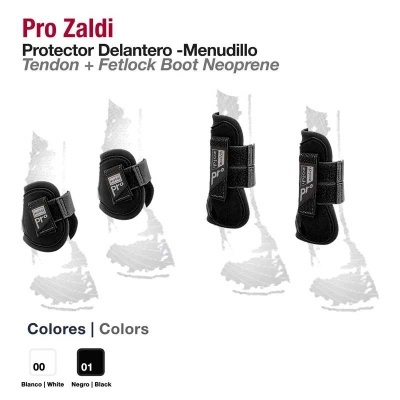 Protetores para tendões e menudilho Pro Zaldi neoprene branco e preto com fecho ajustável
