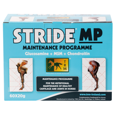 Embalagem azul clara STRIDE MP para manutenção de cartilagens e articulações em cavalos