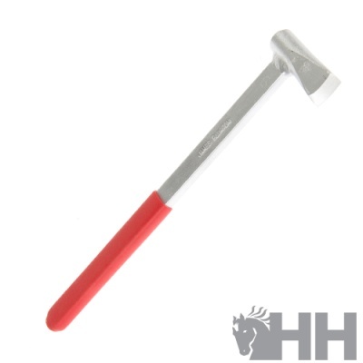 Martelo com cabo cinza e vermelho com cabeça metálica em fundo branco