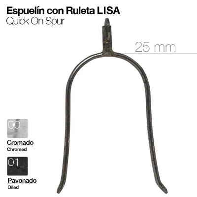 Espora metálica lisa com argola, 25 mm, texto e opções de acabamento cromado e pavonado