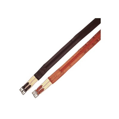 Duas rédeas em couro castanho escuro e castanho claro com ferragens metálicas