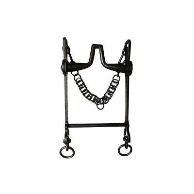 Freio metálico preto fosco para cavalo com corrente e argolas