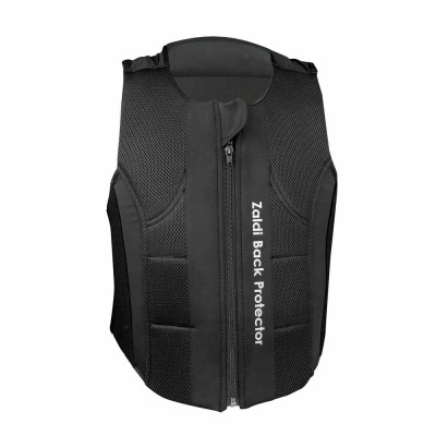 Colete preto de proteção para as costas com fecho e texto Zaldi Back Protector