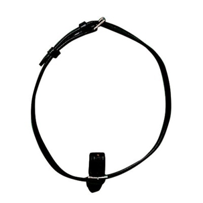 Coleira preta fina com fecho de fivela e peça retangular central