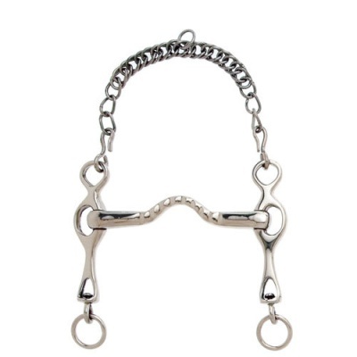 Freio metálico prateado com corrente e barra curvada com relevo