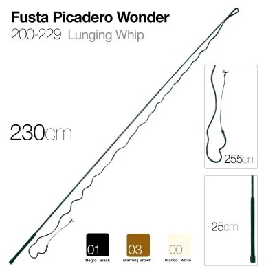 Fusta de equitação preta de 230 cm com alça de 25 cm e opções de cores