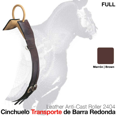 Cinchuel de transporte em pele marrom com fivelas prateadas e pega almofadada bege