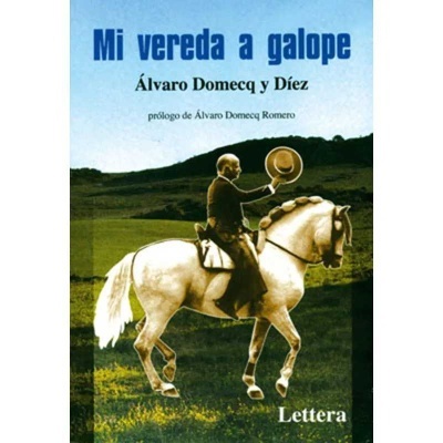 Livro com homem montado a cavalo branco em paisagem campestre