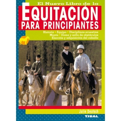 Capa de livro sobre equitação para principiantes com imagem de pessoas a montar cavalos