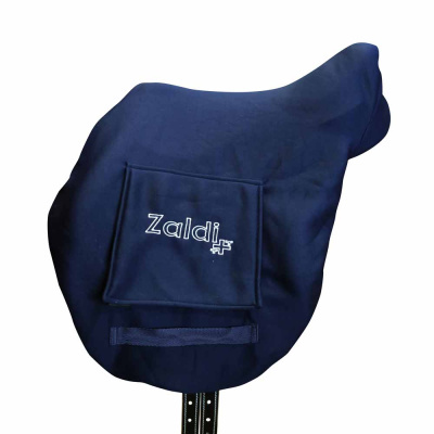 Capa azul escura para sela equestre Zaldi com bolso e fecho