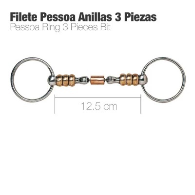 Filete Pessoa em metal com 3 peças, anéis e detalhes dourados, 12,5 cm de comprimento