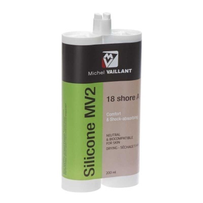 Embalagem dupla branca com rótulo colorido de produto de silicone Michel Vaillant