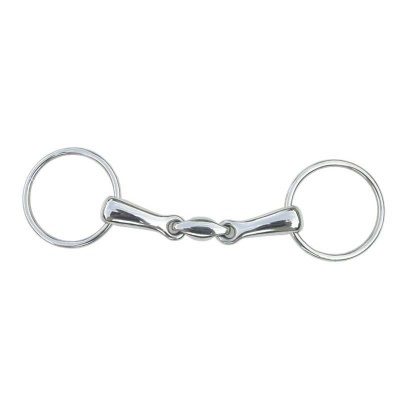 Bridão de cavalo em aço inoxidável com argolas e peça central articulada