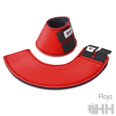 Conjunto vermelho de proteção para cavalo composto por protetor de casco e canela com fechos de velcro HH