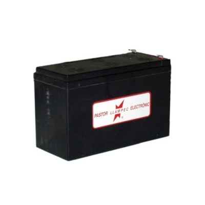 Bateria preta retangular com etiqueta Pastor Llampec Electronic