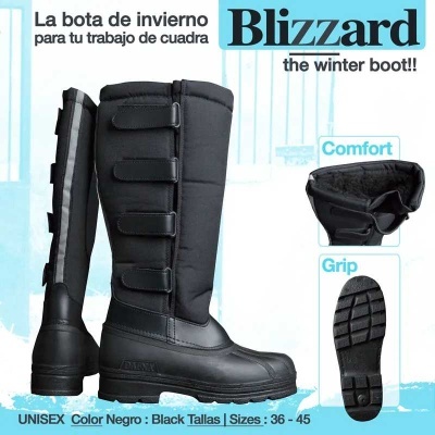 bota de inverno preta unissexo com fechos de velcro e sola antiderrapante