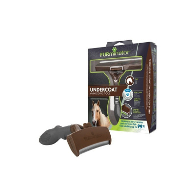 Ferramenta de remoção de pelos FURminator UNDERCOAT com embalagem e imagem de cavalo.