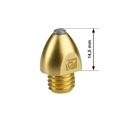 Bico metálico dourado com rosca e topo cinza, altura 14,5 mm