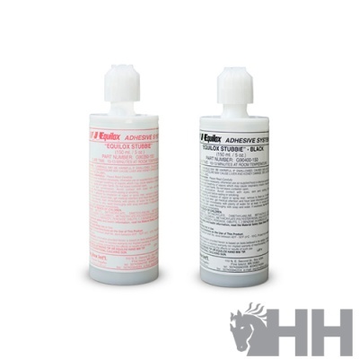 Duas embalagens de adesivo Equilox Stubbie com tampas brancas e rótulos vermelhos e pretos