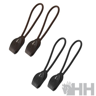 Puxadores de zíper em couro castanho e preto com logo HH cinza