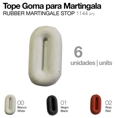 Tope Goma para Martingala de borracha em branco, preto e vermelho com texto e quantidade 6 unidades