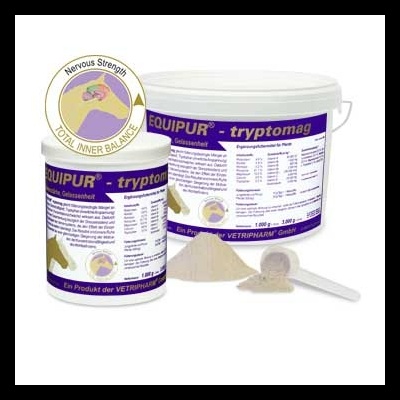 Frascos de suplemento EQUIPUR tryptomag com pó e colher de plástico