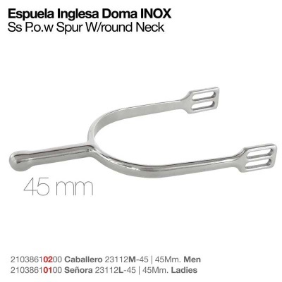 Espuela inglesa inox de aço inoxidável com pescoço arredondado 45 mm