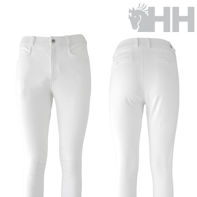 Calças brancas femininas com bolsos, botão metálico e logótipo Horse Horse HH cinzento