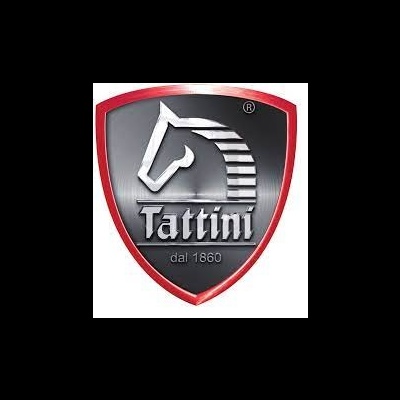 Emblema em forma de escudo vermelho com cabeça de cavalo e texto Tattini dal 1860