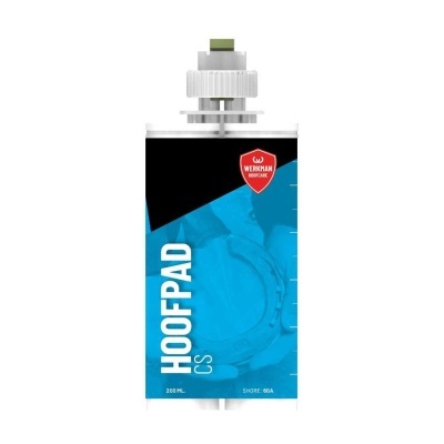Embalagem de produto HOOFPAD CS WERKMAN HOOFCARE azul e preta com tampa branca