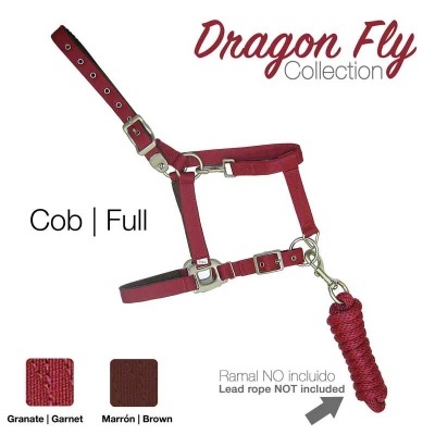 Cabeçada para cavalo vermelha e castanha da coleção Dragon Fly com corda vermelha
