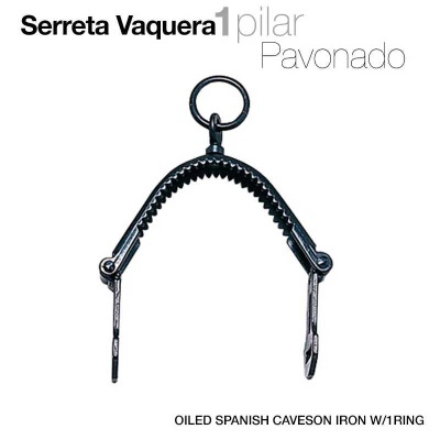Serreta Vaquera 1 pilar em ferro pavonado oleado com anel circular e dentes serrilhados