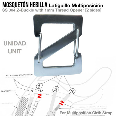 Mosquetão hebilla metálico prateado em forma de Z com dois ganchos laterais