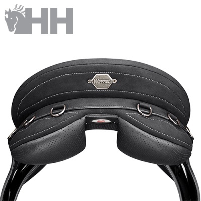 Sela de equitação preta com placa metálica 'WHITE'