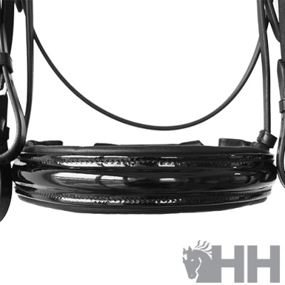 Focinho preto em couro brilhante com costura, equipamento de equitação