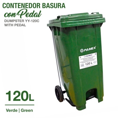 Contentor de lixo verde com pedal e capacidade de 120 litros