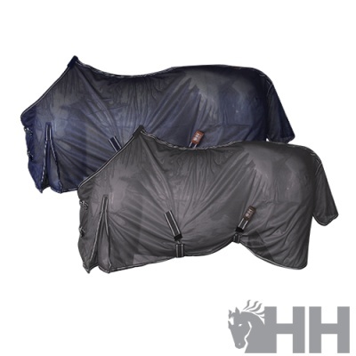 Cobertores para cavalos impermeáveis em preto e cinzento escuro com cintas e logótipo HH