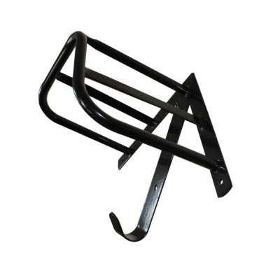 Suporte de parede preto em metal com gancho inferior