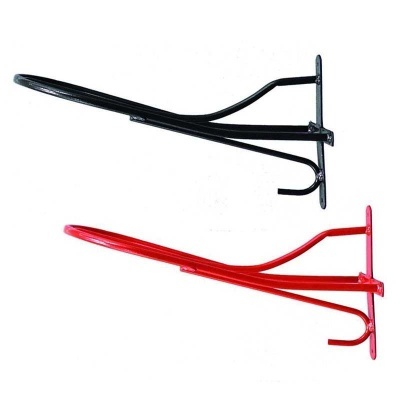 Suportes metálicos para prateleiras em vermelho e preto