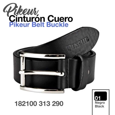 Cinto de couro preto com fivela prateada da marca Pikeur.