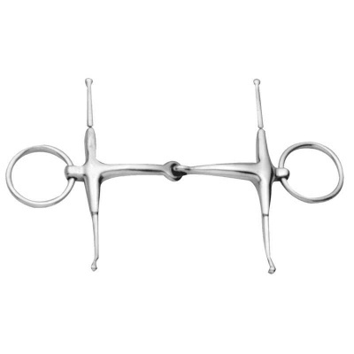 Freio de metal prateado de equitação com anéis e peça articulada