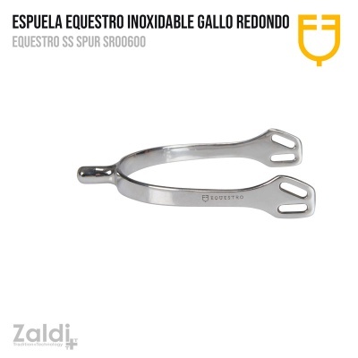 Espora de equitação em aço inoxidável com design arredondado e dupla abertura para correia