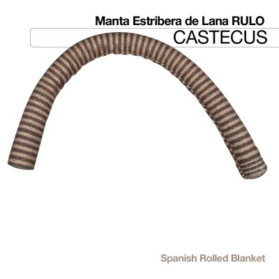 Manta estribeira de lã castanha com riscas bege