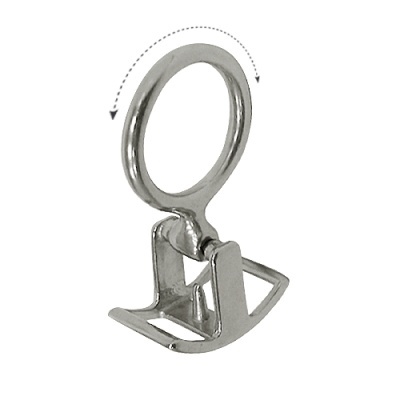 Anel metálico prateado com suporte triangular e argola circular