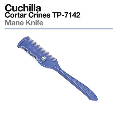 Faca azul para cortar crinas com cabo e pente